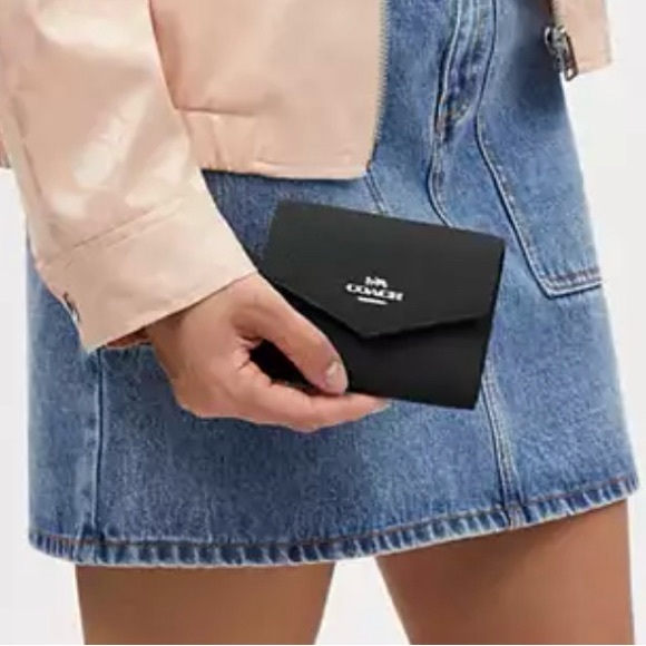COACH Mini Envelope Wallet with Strap Black/Silver NWT - Picture 3 of 5